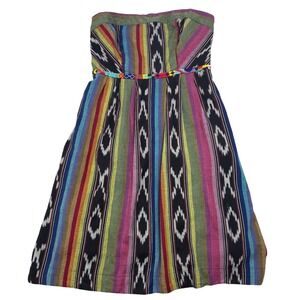 NWT Ikat Aztec Cotton Mini Dress Sz 10 Straps Boho Beaded $148 Anthropologie